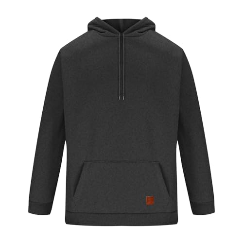 Hoodies for Men Fall Winter 2025 Trendy Pullover Hooded Sweatshirt with Pockets Solid Oversized Long Sleeve Jacket Dark Gray2