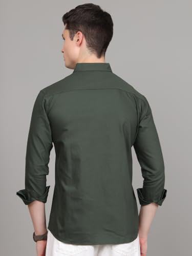 Image of Majestic Man Classic Slim Fit Solid Cotton Casual Shirt with Button-Down Collar