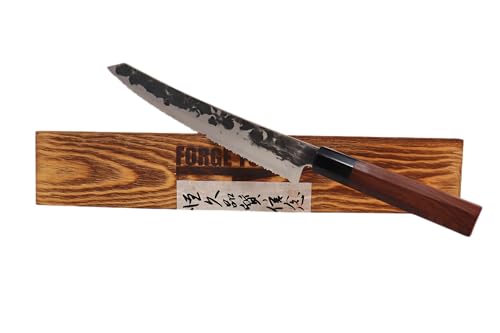 Forge To Table 10 Inch Bread Knife, Serrated 5-layer Sanmai Japanese VG10 High Carbon Stainless Steel, Rosewood, Ox Horn Handle