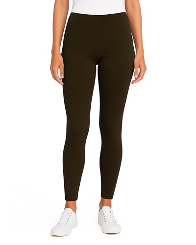 City Threads Women's Leggings 100% Cotton Made in USA - Sensory Friendly, Soft Stretch, Comfortable for Yoga, Sports & Daily Wear, Chocolate, S