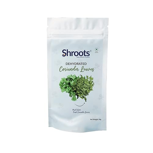 Image of SHROOTS Dehydrated Coriander Leaves | 100% Natural & Aromatic | Essential for Cooking, Garnishing & Health Benefits | Rich in Flavor & Nutrients | 50g Each, Pack of 2