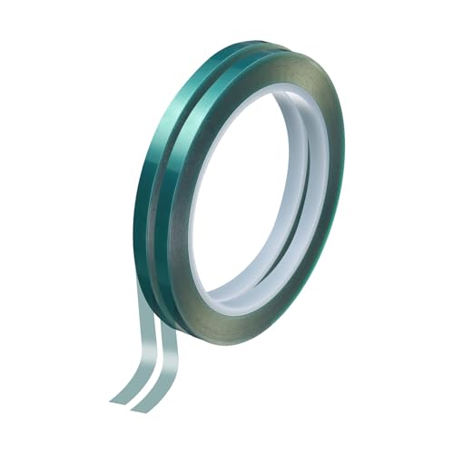 Image of HARFINGTON 2 Rolls High Temperature Masking Tape 1 /4 inch x216ft(6mmx66m) 0.05mm Thick PET Film Silicone Adhesive Heat Resistant Tapes for Heat Press Anodizing Circuit Board, Green