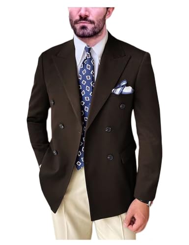 Men's Double Breasted Blazer Sport Coat Regular Fit Peak Lapel Formal Jacket Tuxedo for Wedding Prom