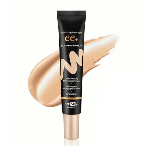 CC Cream SPF 50, Fondotinta Coprente per Imperfezioni, Base Trucco Coprente da Media a Totale, Idratazione, Alta Protezione Solare, Formula Confortevole per Creare una Pelle Naturale