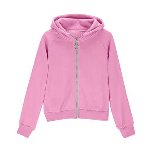 Zip Up Hoodies for Girls Long Sleeve Thumb Hole Cropped Sweatshirts Solid Color Casual Jackets Kids Preppy Clothes2
