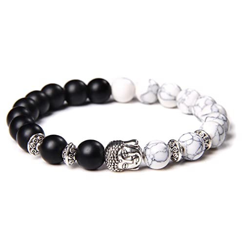 Bracelet bouddha hommes agate naturelle howlite élastique bijoux femmes vintage