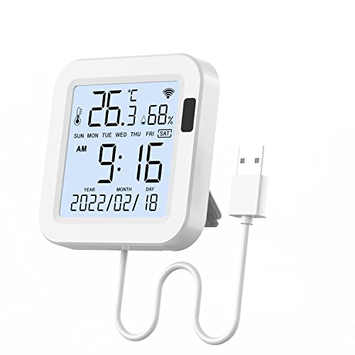 Smart Wifi Temperature And Humidity Monitor,Tuya Wifi Thermometer Hygrometer Sensor With App Control,Large Lcd Display,Backlight,Compatible With Alexa,Remote Monitor For Home Greenhouse #TOP6