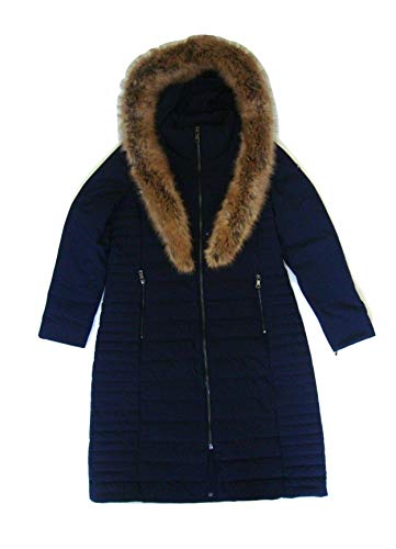 Calvin Klein Women Faux Fur Trimmed Down Long Puffer Coat, Navy (M)