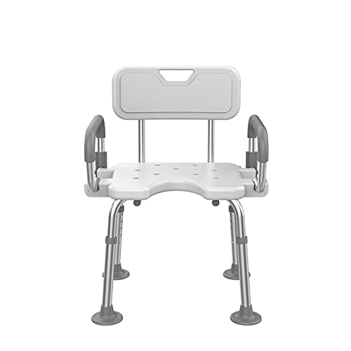 Taburete De Ducha Resistente con Brazos Y Respaldo Desmontables De 350 Libras, Asiento Recortado para Ducha con Puntas De Goma Antideslizantes, Silla De Bañera para,White-B