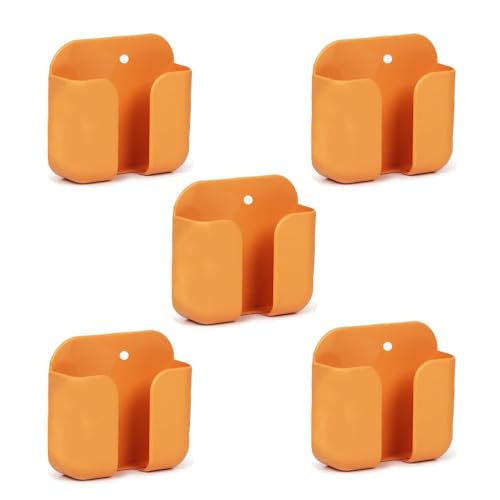 Image of WALLVIEW TECH Pack of 5 Wall Mounted Mobile Phone Holder Storage Case for Phones with Strong Adhesive Strips | Wall Mount Mobile Stand /Multi-Purpose Stand for Phone Charging (Orange)