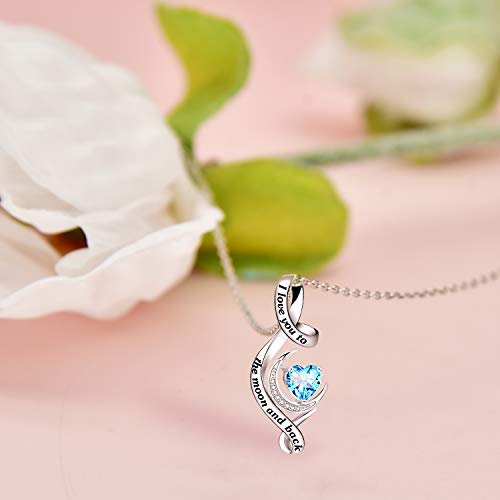 Distance I Love You To The Moon And Back Necklace 925 Sterling Silver Birthstone Heart Pendant Necklace Birthday Jewelry Gifts For Women Wife Mom Girls-Blue #TOP3