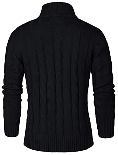Aimeilgot Mens Fashion Casual Slim Fit Button Down Cable Knitted Stand Collar Cardigan Sweater(Black,Small) #TOP1