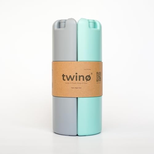 Conjunto de 4 pacotes de gelo reutilizáveis de dupla temperatura - Twino: Verde (0 °C) mantém frio, cinzento (-12 °C) mantém congelados, lanches, alimentos e bebidas.