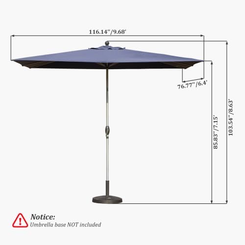 Rectangle Patio Umbrella with Crank Lift and Tilt Function