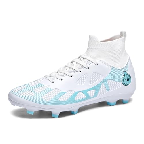 ABXOX Soccer Cleats for Mens Womens Lightweight Football Shoes Outdoor Rugby Training Shoes (White/AG, Adult, Men, 7, Numeric, US Footwear Size System, Medium)