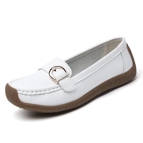 CLSQLXYJZC Womens Casual Non-Slip Slip-On Breathable Leather Walking Wedge Moccasin, Comfortable Soft Bottom Non Tiring Feet Nurse Working Loafers Shoes, for Medical Workers