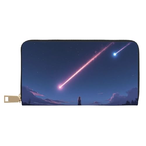 Magical Sky Meteor Print Wallet Women, Leather Bifold Multi Card Wallet, Long Purse Women's Wallets