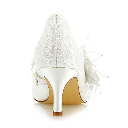 JIAJIA 586449B Women's Bridal Shoes Closed Toe 2.5" Stiletto Heel Lace Satin Pumps Satin Flower Imitation Wedding Shoes4