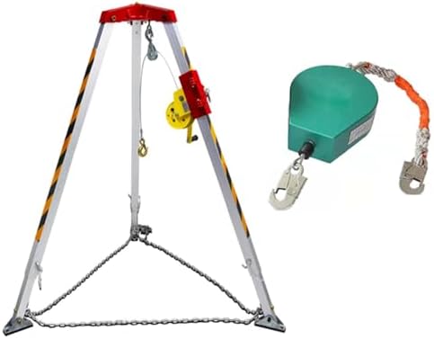 Fall Arrest Kits, Emergency Rescue Tripod 1200lbs Aluminum Alloy Confined Space Tripod Kit, Portable Tripod Hoist with Fall Protector & 20m/65ft Winch, Adjustable Emergency Rescue Tripod Sys