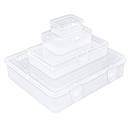 Image of Goodma 28 Pieces Mixed Sizes Rectangular Clear Plastic Storage Box | Empty Mini Containers, Hinged Lids, For Small Items, Craft Projects