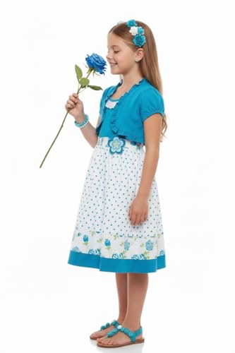 Image of ToBeInStyle Girls Two Piece Short Sleeve Dress and Matching Bolero Crop Cardigan Assorted Prints Cotton Blend Summer Outfit