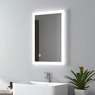 EMKE 400 X 600 mm Illuminated Backlit LED Bathroom Mirror, Wall Mounted Multifunction Bathroom Vanity Mirror with Lights and Demister Pad, Energy-Saving Illuminated Smart Mirror