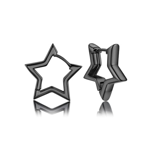 PROSTEEL Earrings for Women Stylish Star Hoops Silver/Gold Plated/Black 20/30/40/50/60mm for Ladies Girls With Gift Box Black 20mm diameter