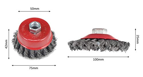 Image of 4PCS Rotary Angle Grinder Brush Red Durable Strong Rust Clean Metal Twist Knot Flat Cup Steel Wire Wheel Edge Blending Quick