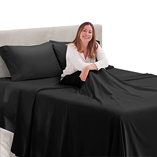 Image of Hearth & Harbor Extra Deep Pocket Twin Sheet Set, Black | 4 Piece Bed Sheet Set, Ultra Soft & Breathable, Fits Up to 24 inch Mattress, Hotel Luxury