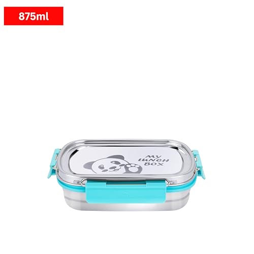 Image of PDDFALCON Stainless Steel Recta Munchy with Panda Print with 100% Leak-Proof, BIS Certified, Jindal Seal & Made in India Lunch Box - 875ml (Recta Munchy Sky Blue, 875ml)