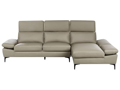 Beliani Retro Ecksofa mit Récamiere beige Taupe Echtleder...