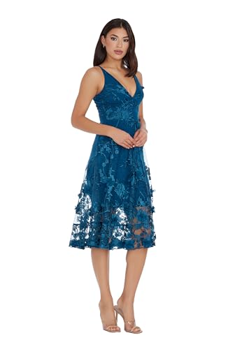 Image of Dress The Population Womens Audrey Spaghetti Strap Midi A-line 3D Floral Dress