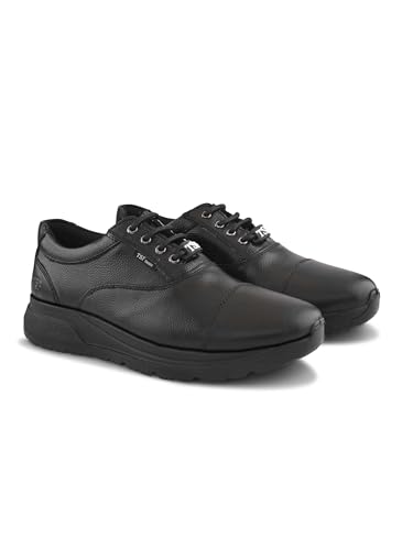 Image of TSF Police Black Leather Shoes for Men | Official Uniform Duty Shoes | Slip Resistant Sole | Lace-Up Comfort Fit