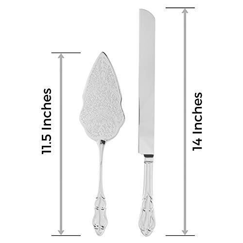 Ella Celebration Cake Knife Server Set Silver Wedding Or Anniversary, Vintage Party Supplies Decoration (Elegant Silver) #TOP4