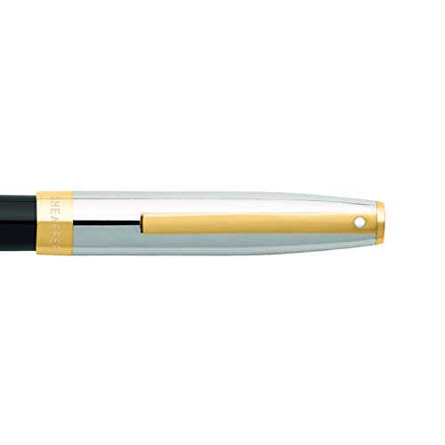 Image of Sheaffer Fountain Pen Sagaris 9475 Gloss Black Barrel and Chrome Cap With Gold Tone trim | Medium Nib | Premium Black Pen