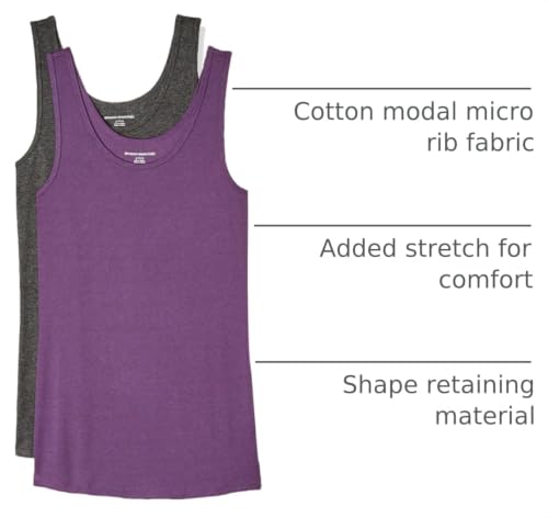 Image of Amazon Essentials Women's Slim-Fit Ribbed Scoop Neck Tank Tops, Pack of 2
