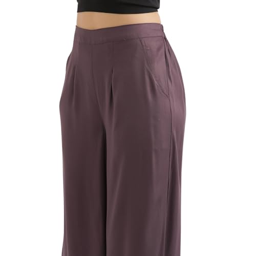Image of SAADAA Palazzo Pants for Women Half-Elasticated Waistband | Palazzo for Women in Soft Viscose Fabric | Regular Fit with Mid Rise Waist & Deep Pockets | Versatile for Formal & Casual Wear