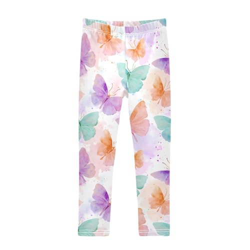 Watercolor Butterfly Colorful Girls Leggings Soft Stretch Workout Yoga Dance Pants for Kids Casual Tights