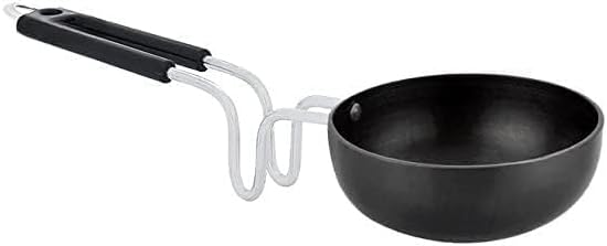 HOMEZSTYLE Black Iron Tadka Pan/Fry Pan with Heat Resistible Handle, 300 ML Capacity, 11.5 cm Diameter | Gas Oven Compatible |