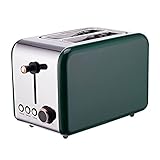 Toaster 2-Scheiben-Breitschlitz mit herausnehmbarem Krümelblech, 6 Bräunungsstufen, Aufwärmen, Auftauen, Abbruchfunktion für Brot,Edelstahl,850W (Color : Emerald)