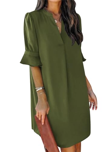 Image of QACOHU Summer Dresses for Women V Neck Ruffle Short Sleeve Casual Shift Dress
