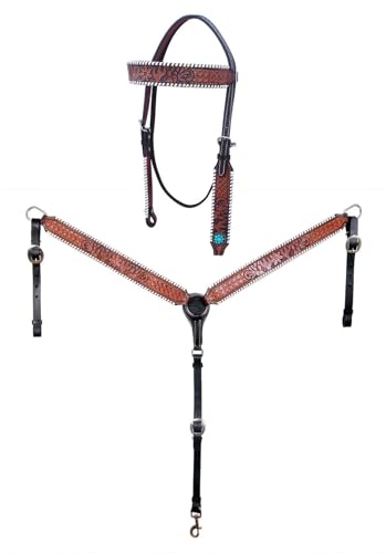 CHALLENGER Horse Horse Western Pink Lotus Hand-Painted Leather Bridle & Breast Collar Tack Set 78HR103B