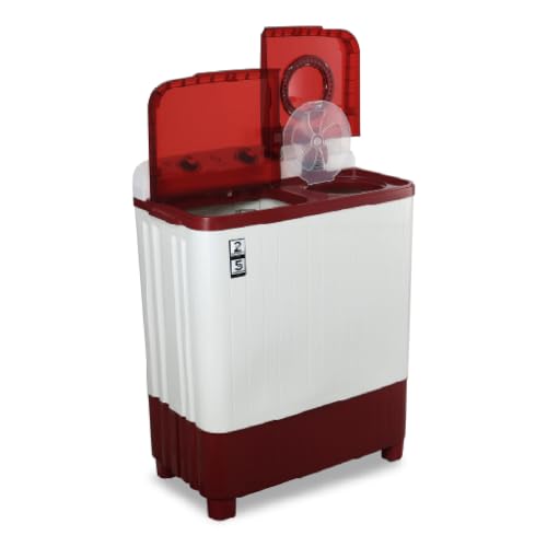 Image of Midea 7.5kg Semi Automatic Top Load Washing Machine, Collar Scrubber, Dual Wave Pulsator, 1350 RPM High-Speed Spin, Air Dry Spin Lid, Top Load Washer (MWMSA075PDX (MW), Maroon-White)