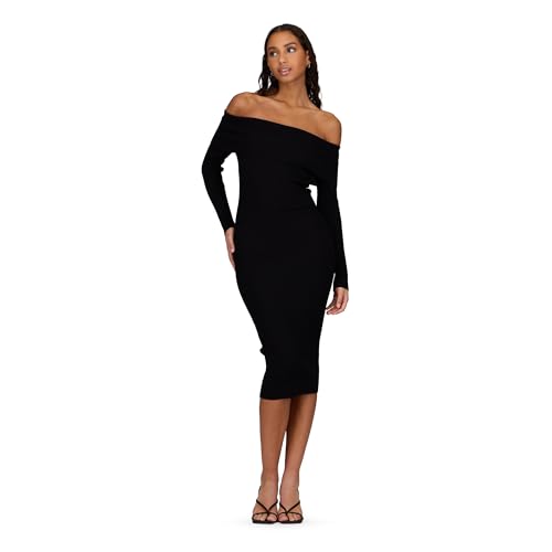 Forever 21 Womens Fold Over/Off The Shoulder Sweater Midi Dress, Black, Medium