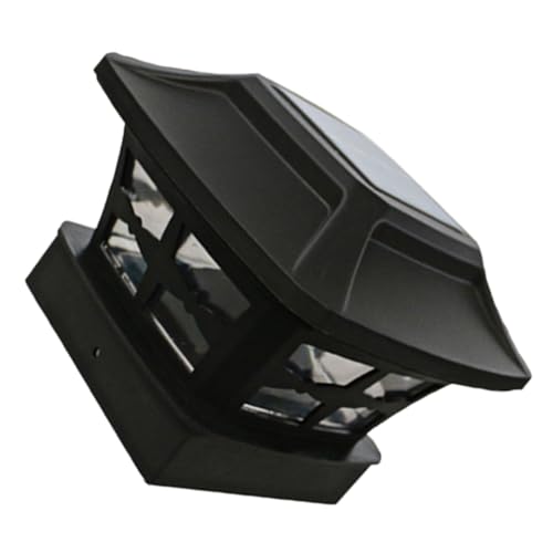 SOLUSTRE Solar Energy Pillar Light Outdoor Post Lamp Waterproof Black Plastic Fence Lighting Tool with White and Warm Yellow Dual-Color LED for Garden Courtyard