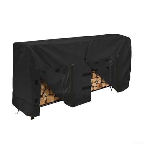 Cubierta de leña, cubierta impermeable 600D Oxford de 8 pies, resistente al agua, cubierta para cobertizo de leña al aire libre para protección de almacenamiento de troncos (negro)
