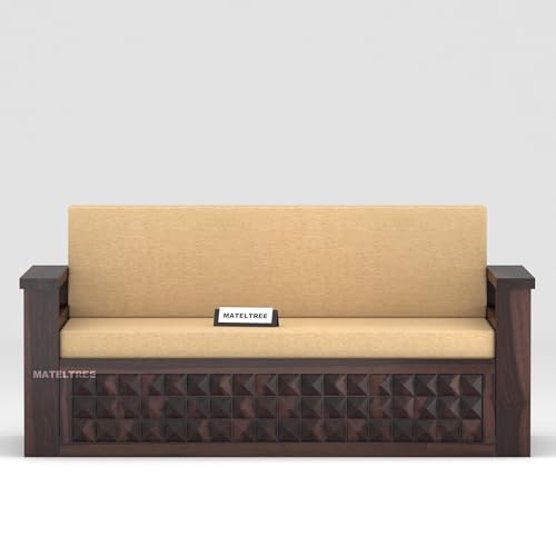 Image of Sheesham Wooden Sofa Cum Bed for Living Room with Side Pocket Storage - 3 Seater Sofa Cum Bed with Storage - 3 Person Sofa Cum Bed Wooden with Premium Cushion Seating (Walnut F)