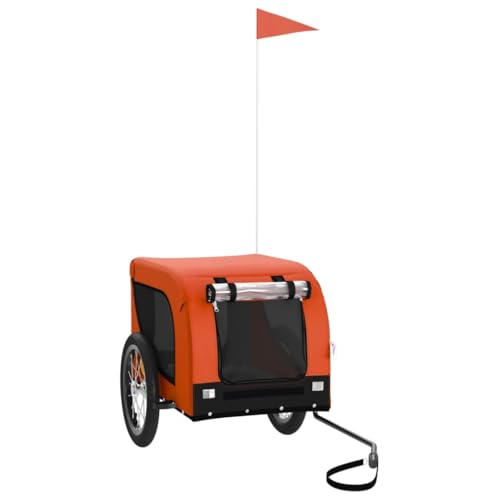 vidaXL Fahrradanhänger für Hunde, Hundeanhänger mit Reflektoren Flagge, Hundetransporter Maximale Belastbarkeit 45kg, Orange Schwarz Oxford-Gewebe Eisen