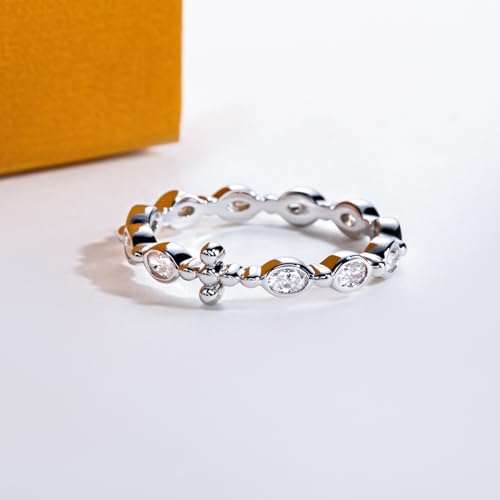 Oval/Emerald/Round Cut Moissanite Eternity Rings Wedding Bands D Color VVS1 Clarity 925 Sterling Silver Bezel Setting Stacking Cross Anniversary Band Ring for Women Men with Certificate4