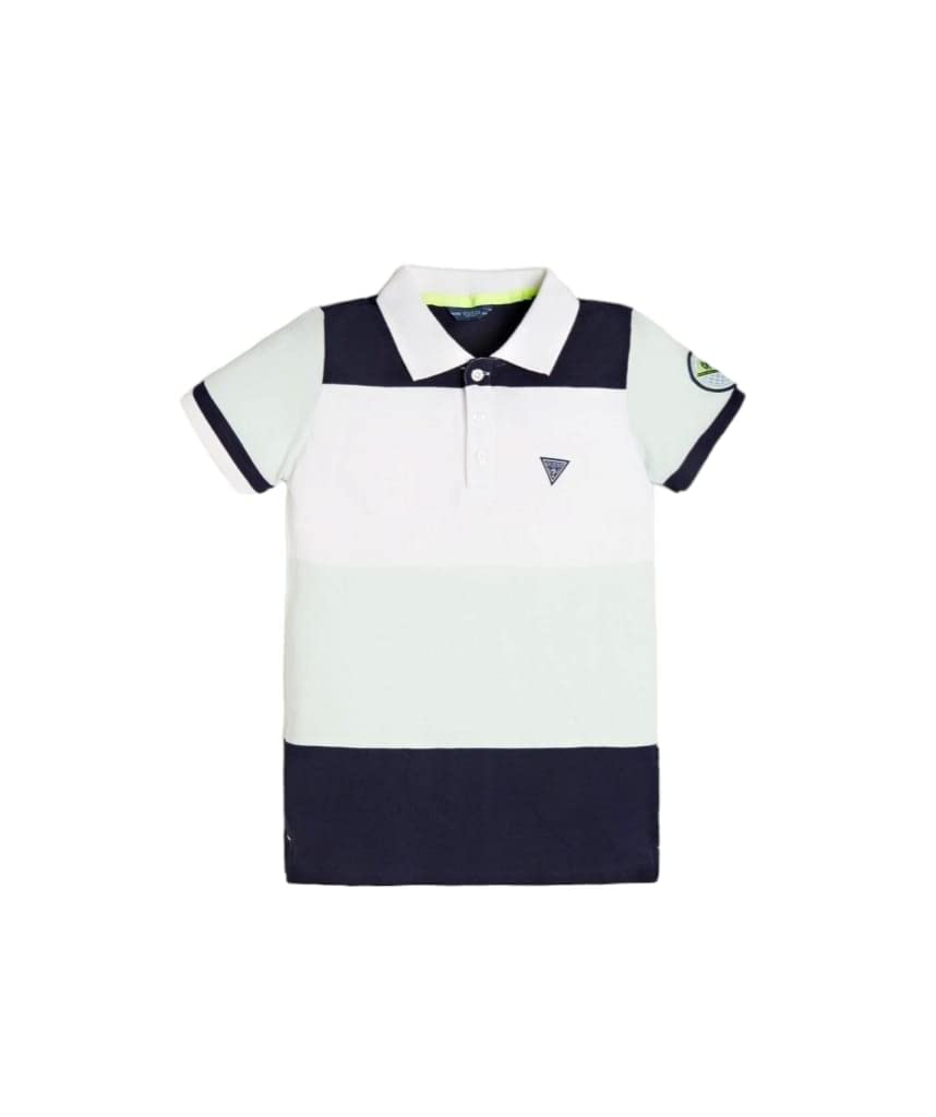 GUESS Polo Manica Corta Ragazzo 16 Anni - 170 cm Color Blu Bianco e Verde Acqua con Scritte Fluo
